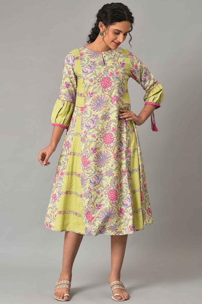 W for Woman Green Printed Godget Summer Dress