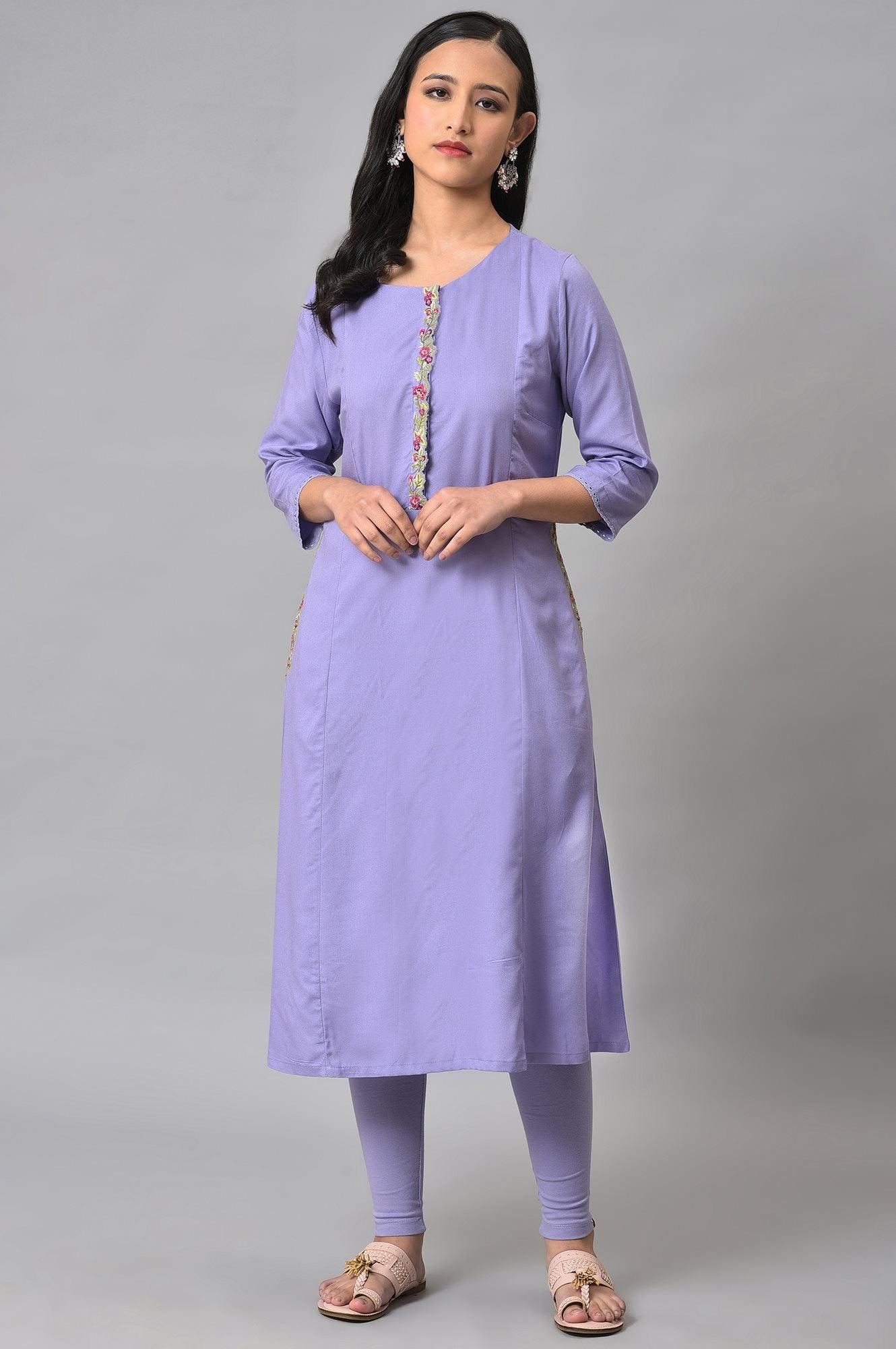 W for Woman Voilet Embroidered A-Line kurta