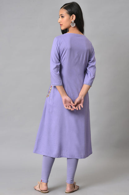 W for Woman Voilet Embroidered A-Line kurta