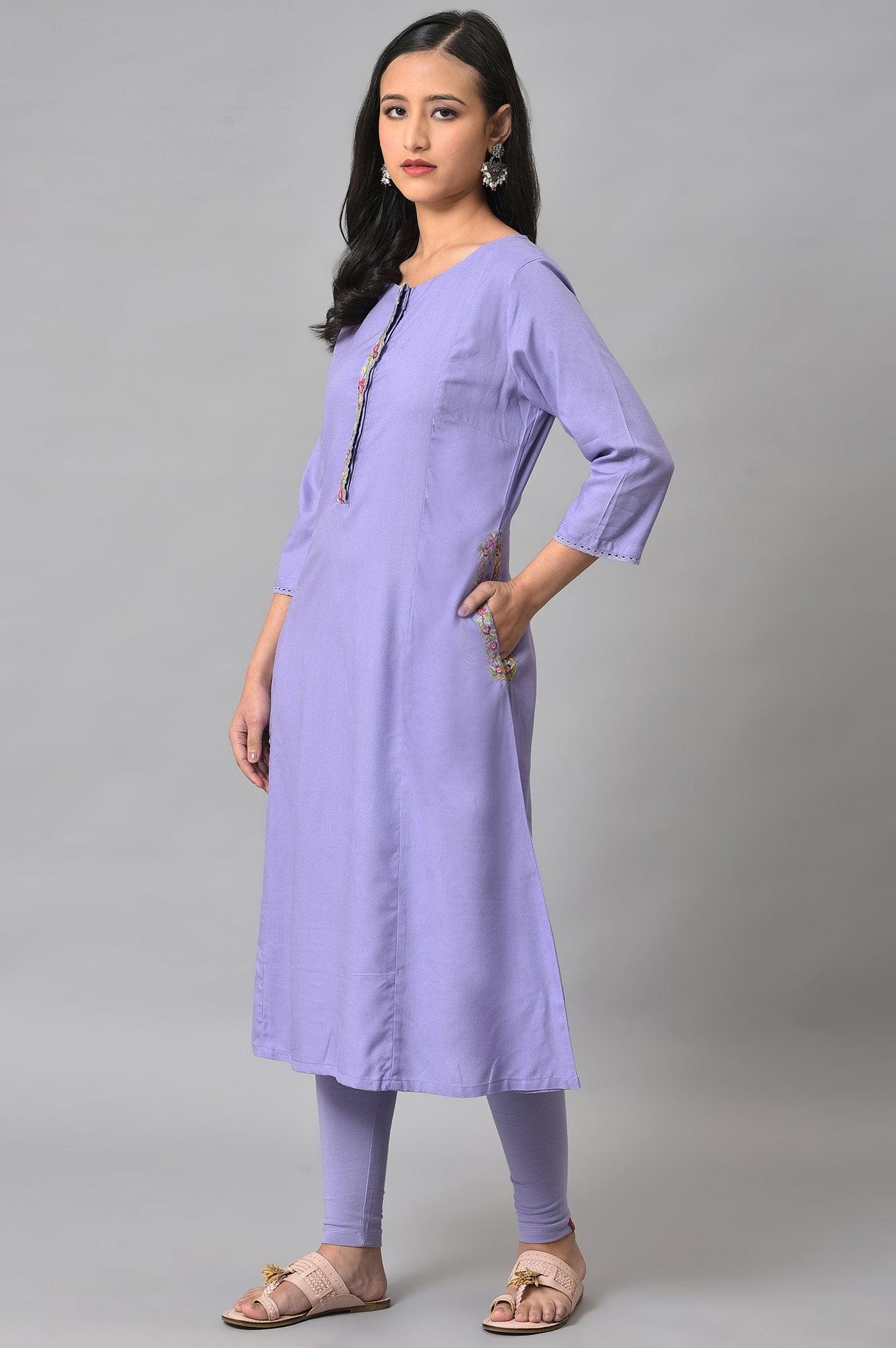 W for Woman Voilet Embroidered A-Line kurta