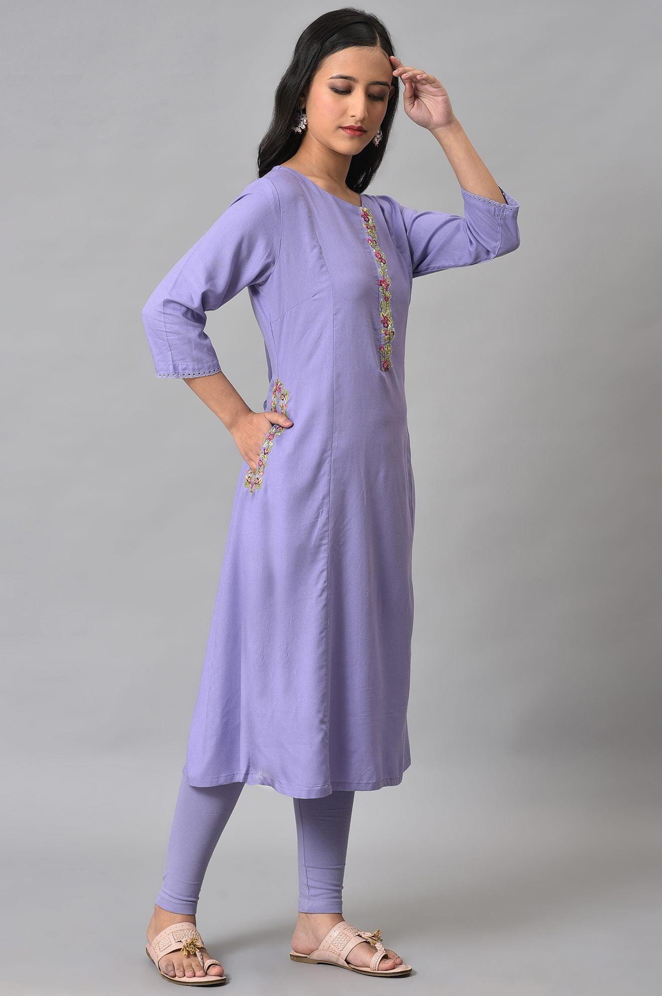 W for Woman Voilet Embroidered A-Line kurta