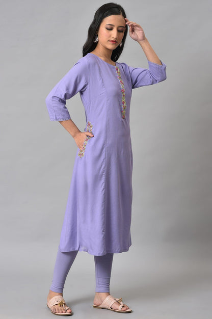 W for Woman Voilet Embroidered A-Line kurta