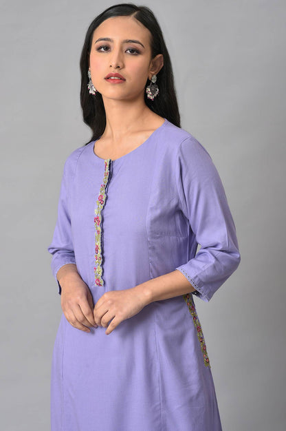 W for Woman Purple Thread Embroidery A-line Kurta and Parallel Pant Set