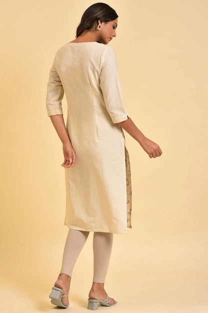 W for Woman Ecru Floral Printed kurta With Lace Detailing