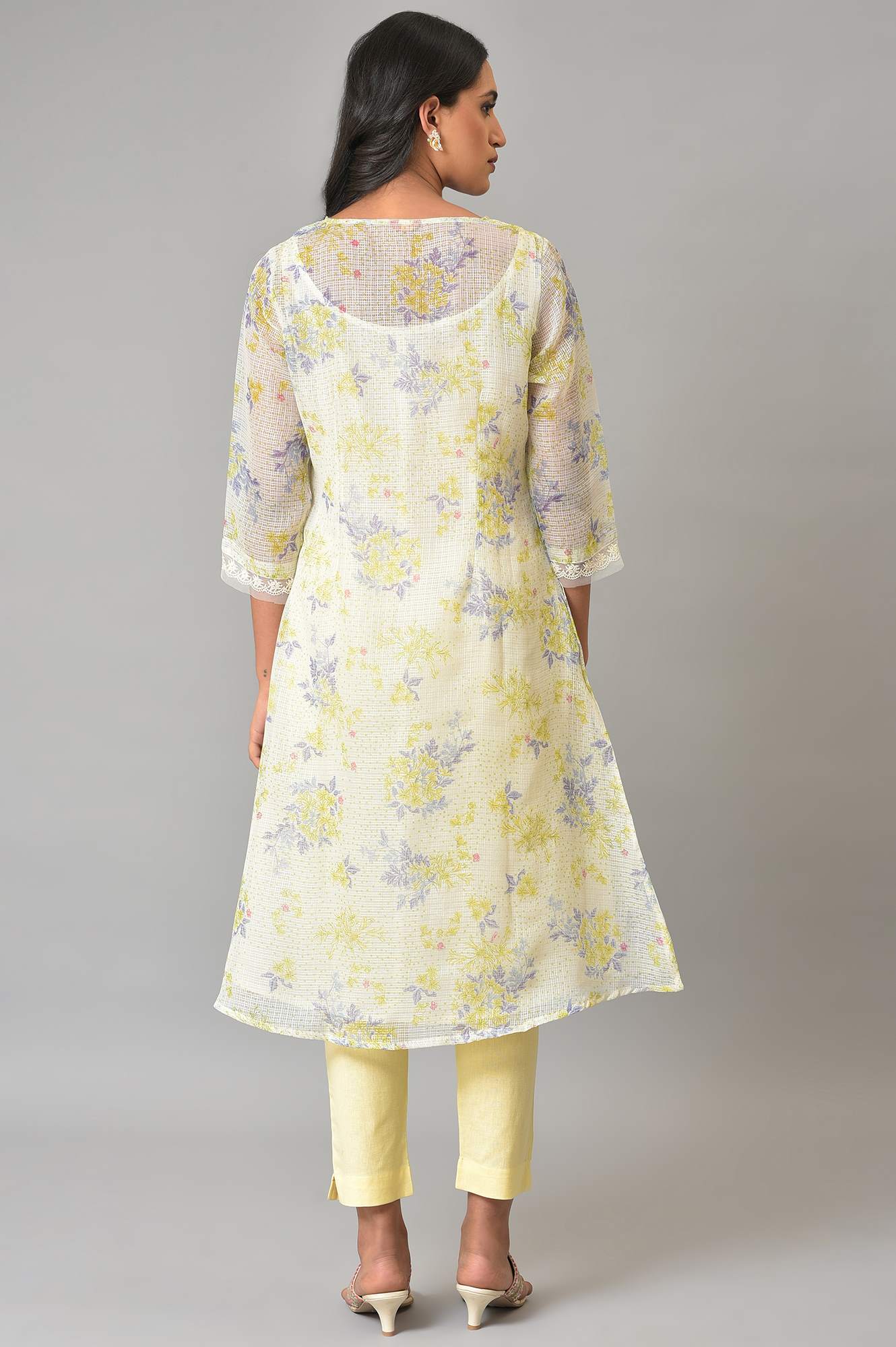 W for Woman Ecru Floral Printed Kota Inner Kurta