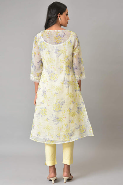W for Woman Ecru Floral Printed Kota Inner Kurta