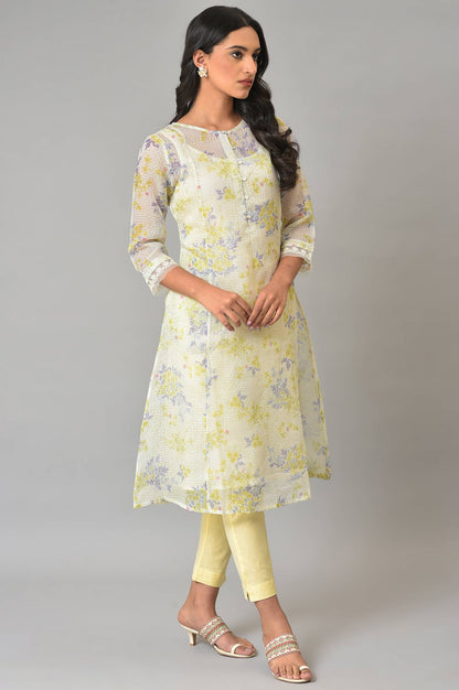 W for Woman Ecru Floral Printed Kota Inner Kurta