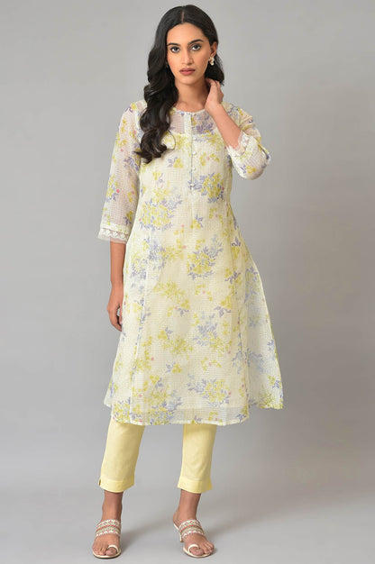 W for Woman Ecru Floral Printed Kota Inner Kurta