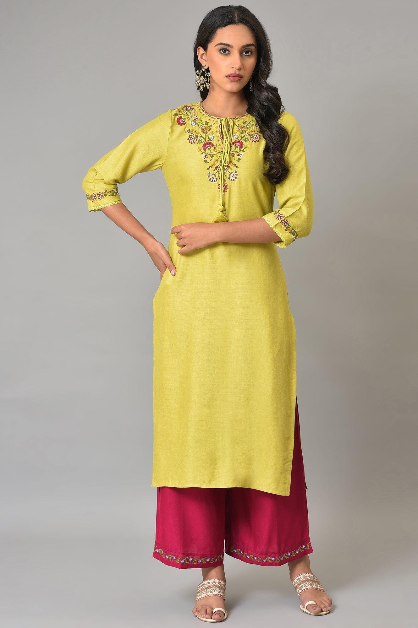 W for Woman Lime Green Embroidered Summer kurta