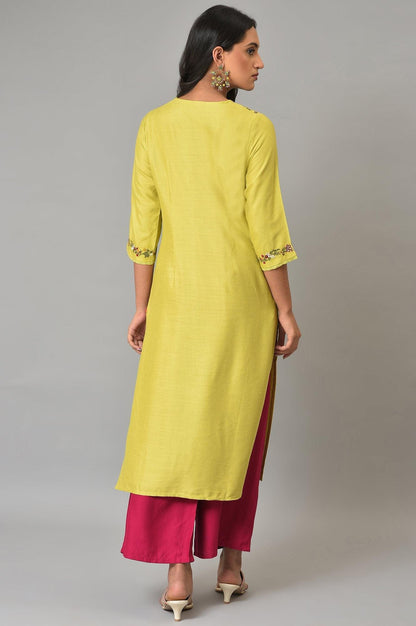W for Woman Lime Green Embroidered Summer kurta