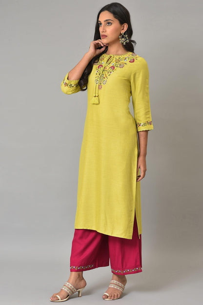 W for Woman Lime Green Embroidered Summer kurta