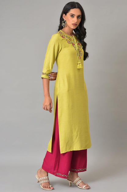 W for Woman Lime Green Embroidered Summer kurta