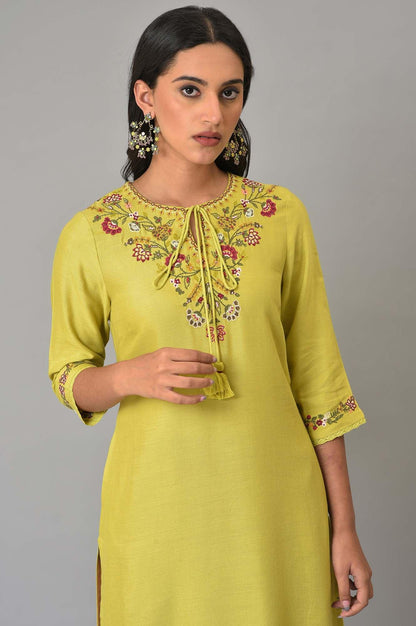 W for Woman Lime Green Embroidered Summer kurta