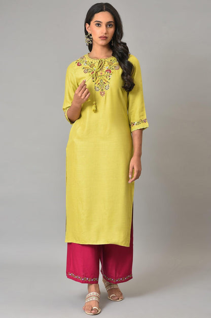 W for Woman Lime Green Embroidered Summer kurta