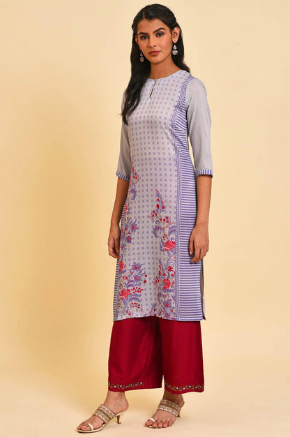 W for Woman Purple Print Mix Straight Summer kurta