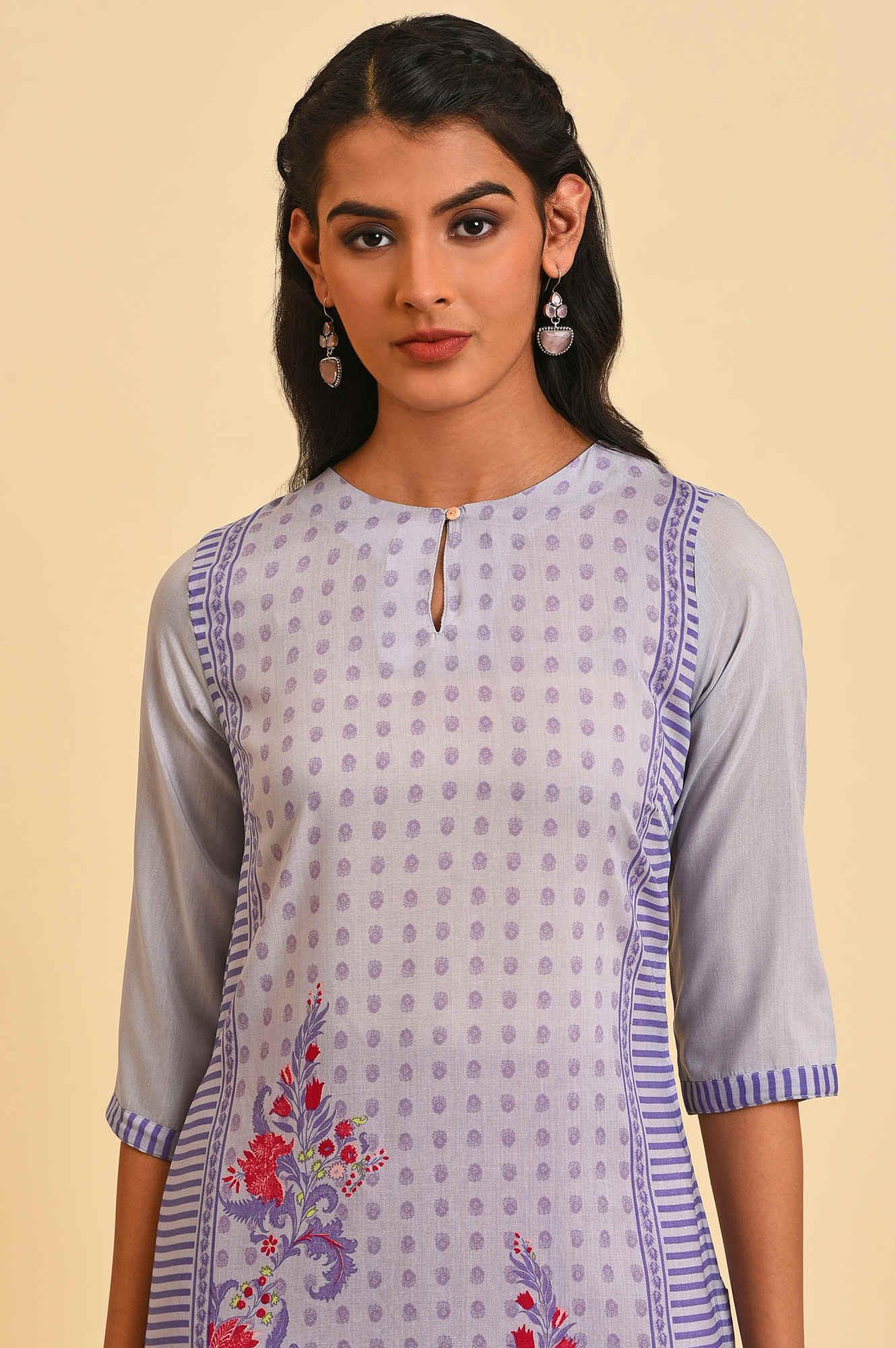 W for Woman Purple Print Mix Straight Summer kurta
