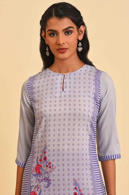 W for Woman Purple Print Mix Straight Summer kurta