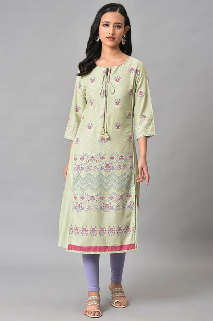 W for Woman Light Green Mock Layer Printed kurta