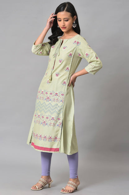 W for Woman Light Green Mock Layer Printed kurta