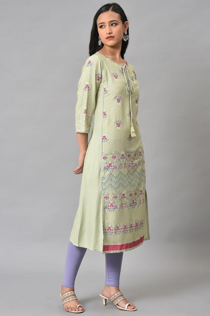 W for Woman Light Green Mock Layer Printed kurta