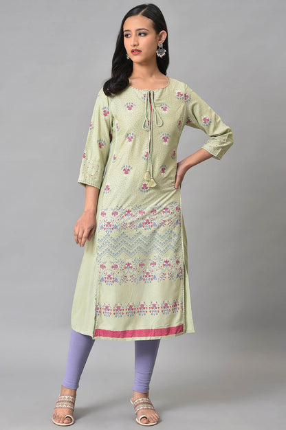 W for Woman Light Green Mock Layer Printed kurta