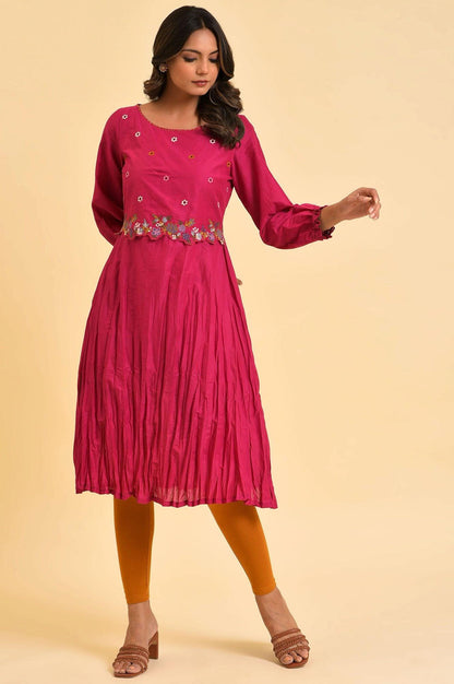 W for Woman Pink Embroidered Crinkled kurta