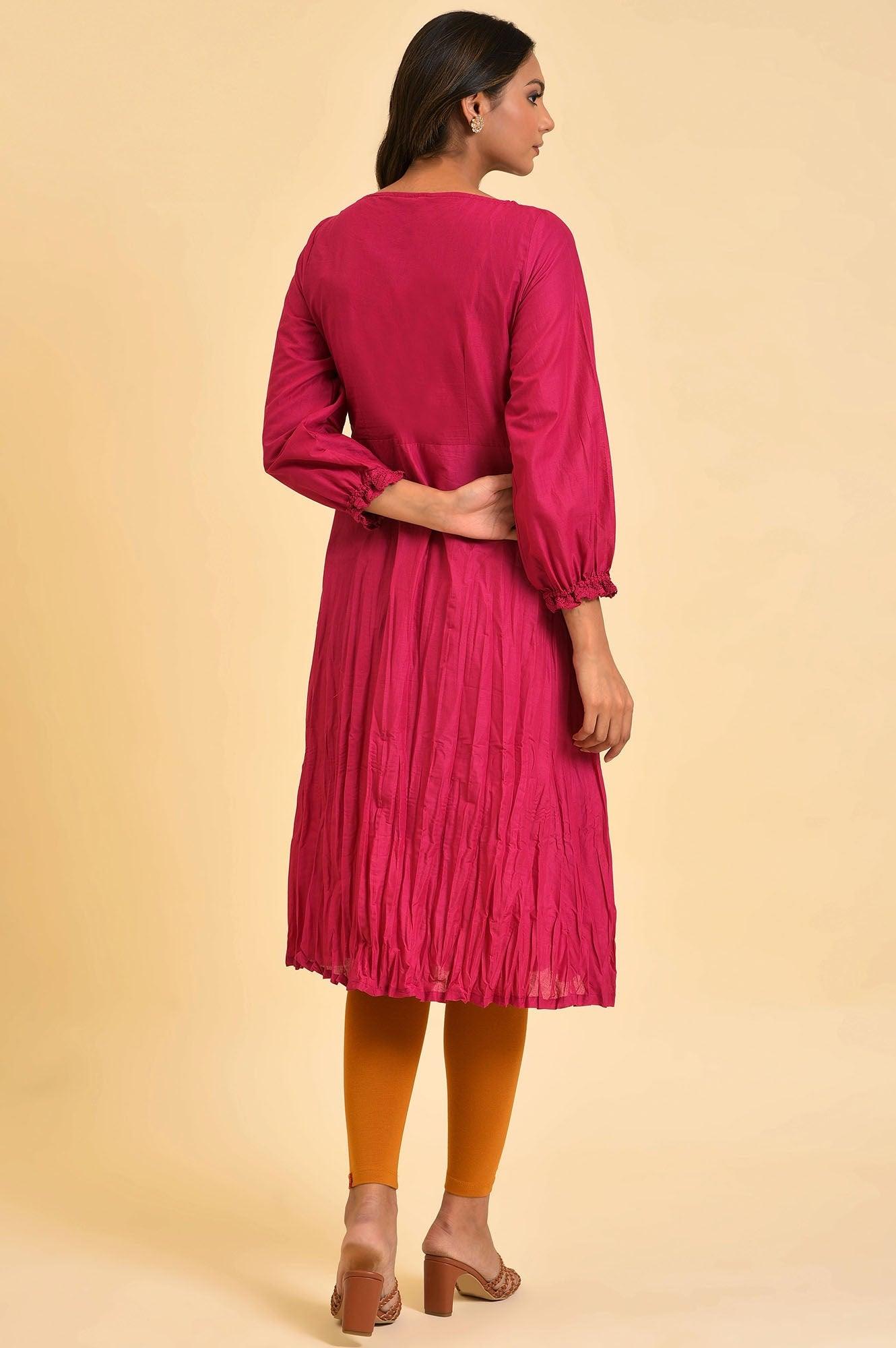 W for Woman Pink Embroidered Crinkled kurta