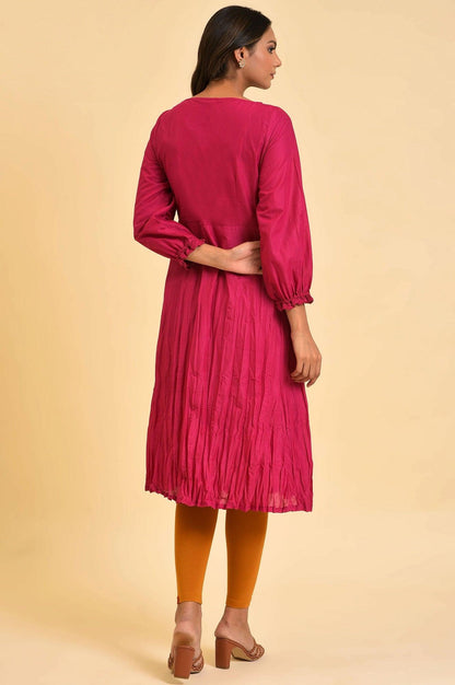 W for Woman Pink Embroidered Crinkled kurta