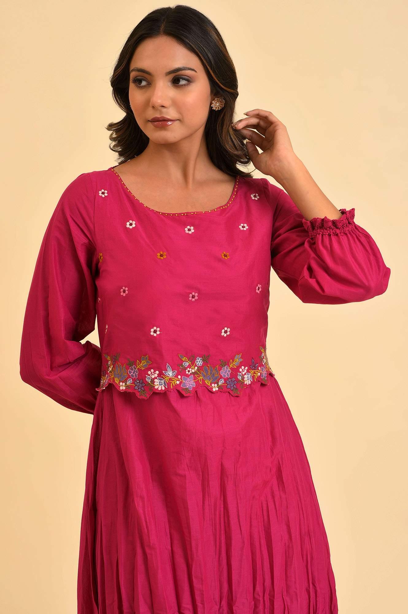 W for Woman Pink Embroidered Crinkled kurta