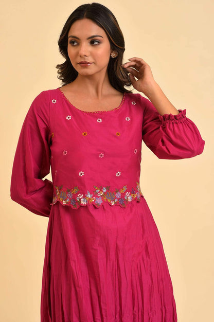 W for Woman Pink Embroidered Crinkled kurta