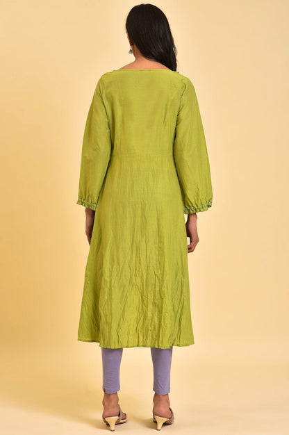 W for Woman Green Embroidered Crinkled kurta
