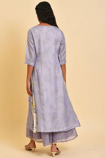 W for Woman Purple Kota Layered Printed kurta