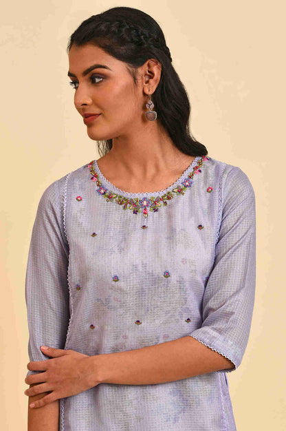 W for Woman Purple Kota Layered Printed kurta