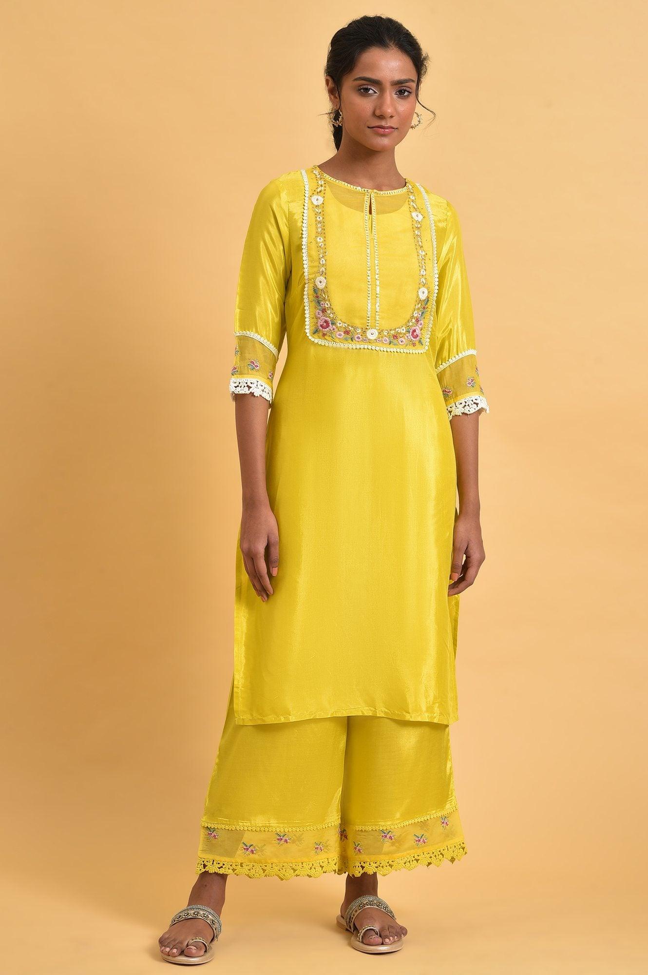 W for Woman Yellow Embroidered Shantun Festive kurta