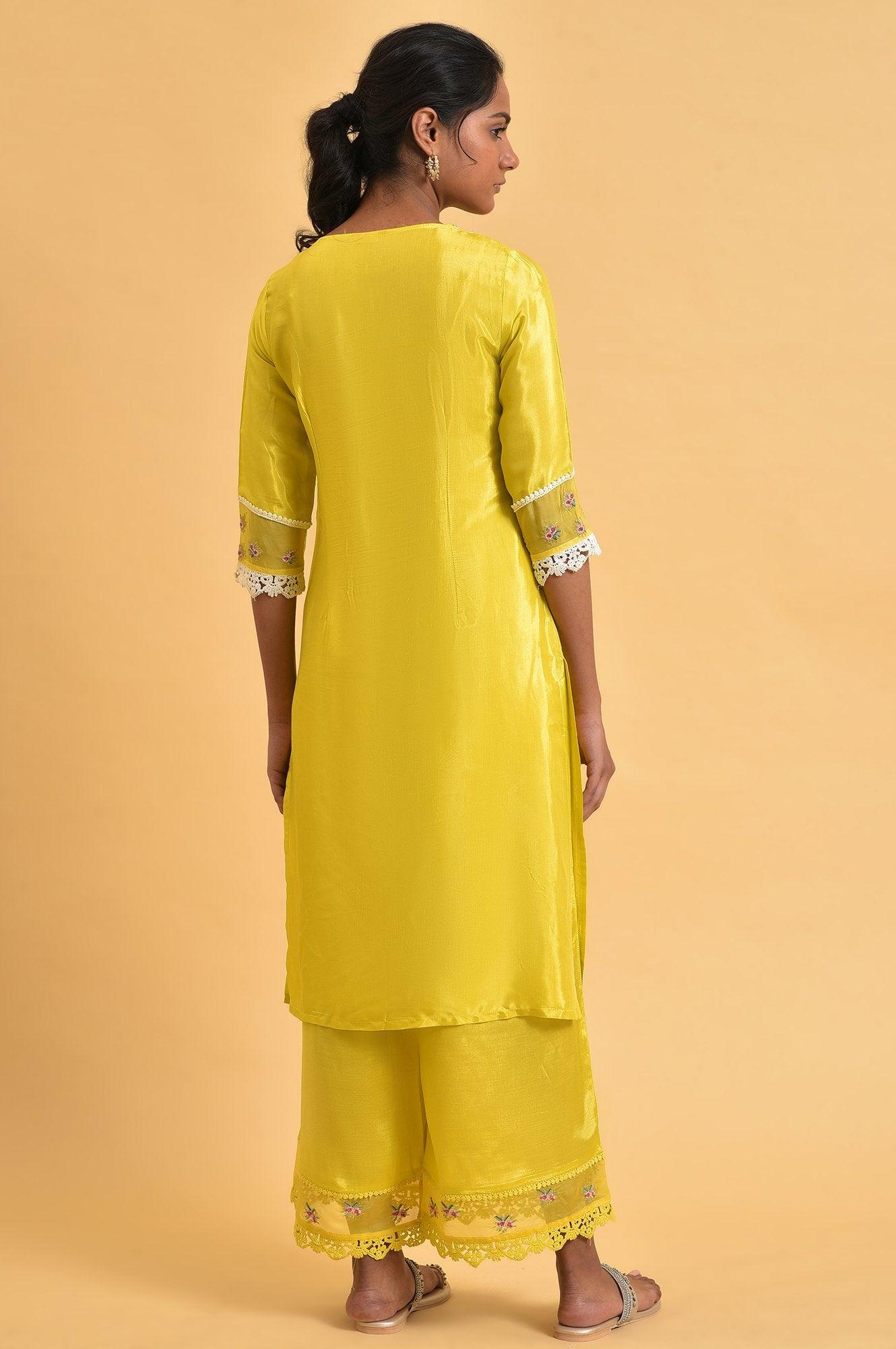 W for Woman Yellow Embroidered Shantun Festive kurta