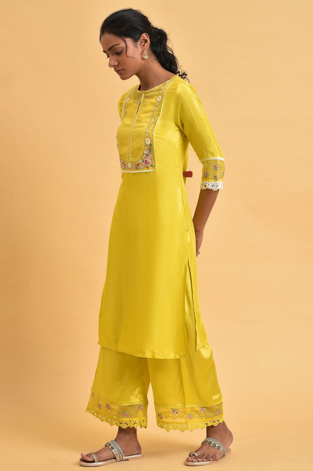 W for Woman Yellow Embroidered Shantun Festive kurta