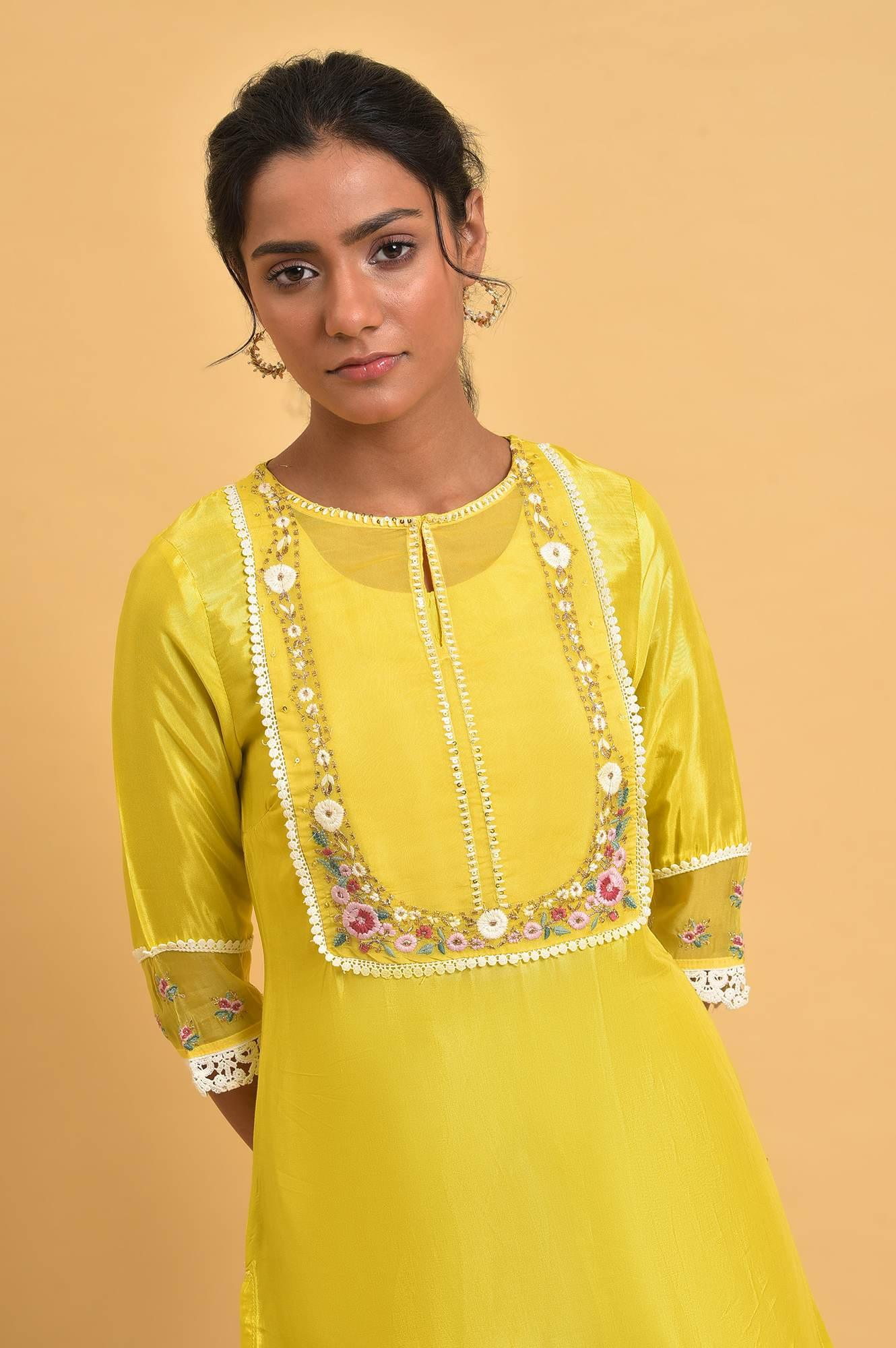 W for Woman Yellow Embroidered Shantun Festive kurta