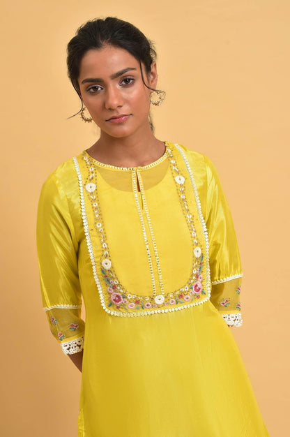 W for Woman Yellow Embroidered Shantun Festive kurta