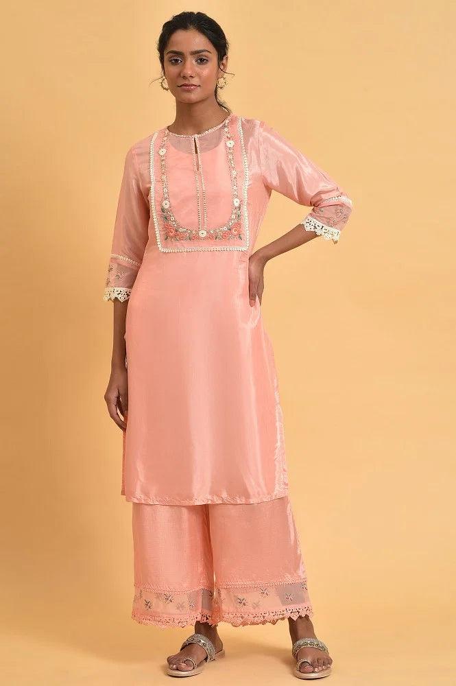 W for Woman Pink Embroidered Shantun Festive kurta