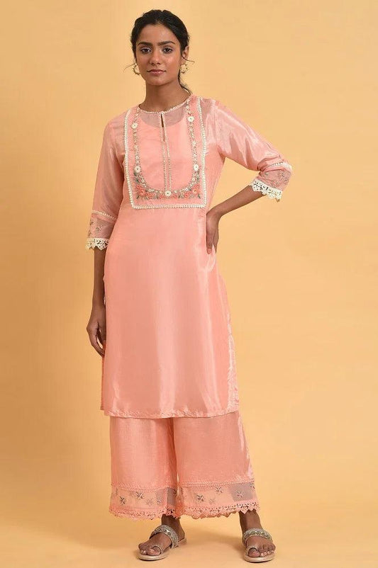 W for Woman Pink Embroidered Shantun Festive kurta