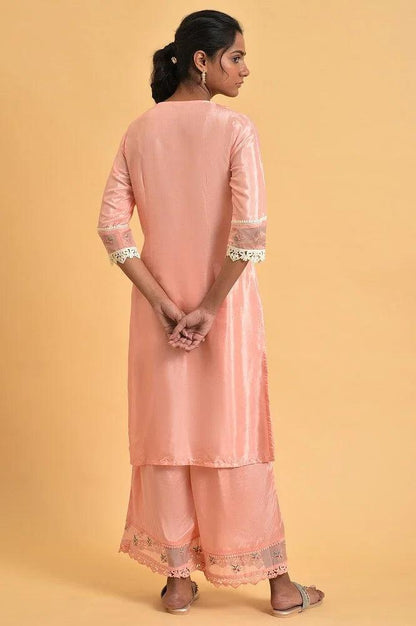 W for Woman Pink Embroidered Shantun Festive kurta