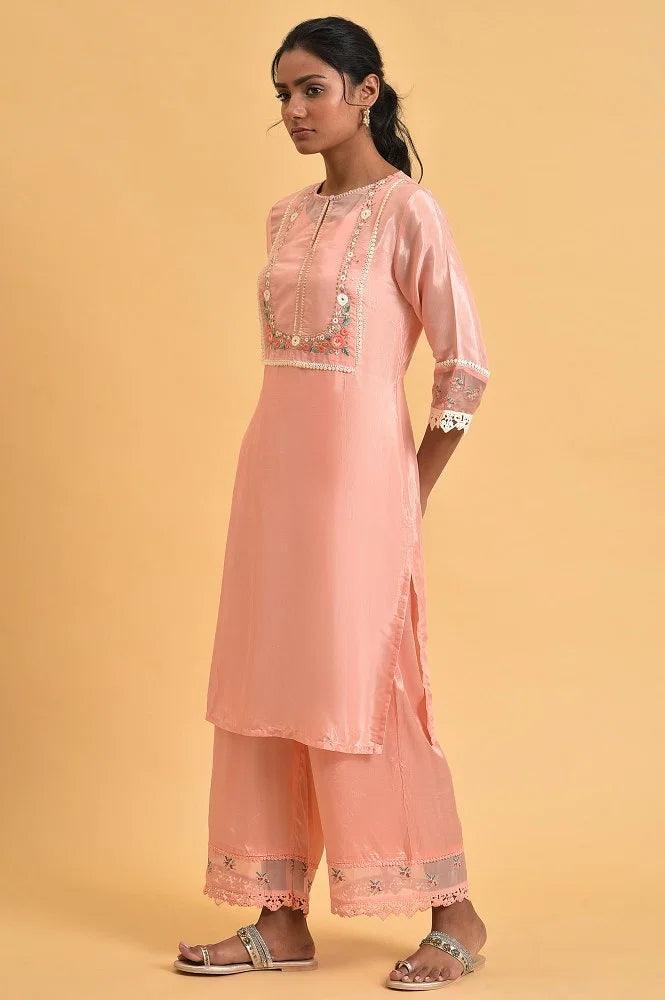 W for Woman Pink Embroidered Shantun Festive kurta