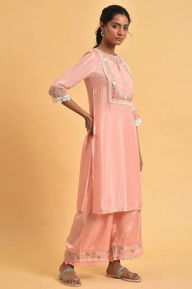 W for Woman Pink Embroidered Shantun Festive kurta