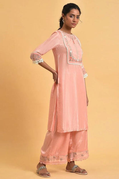 W for Woman Pink Embroidered Shantun Festive kurta