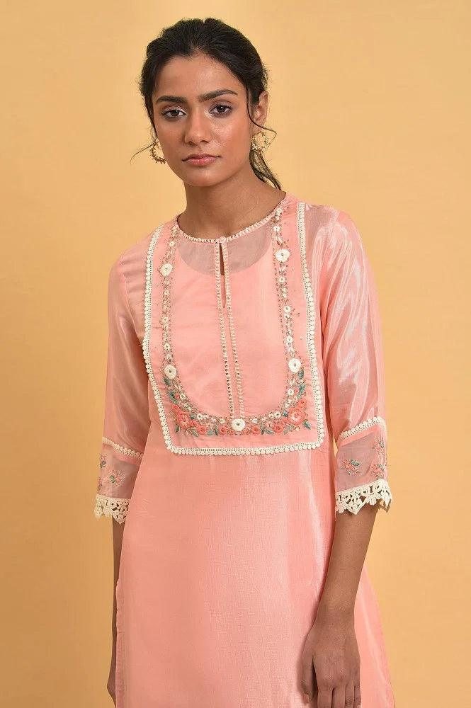 W for Woman Pink Embroidered Shantun Festive kurta