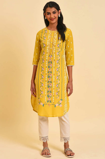 W for Woman Yellow Glitter Printed kurta