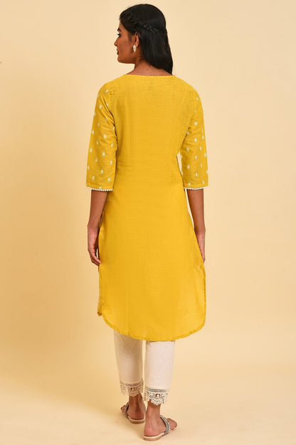 W for Woman Yellow Glitter Printed kurta