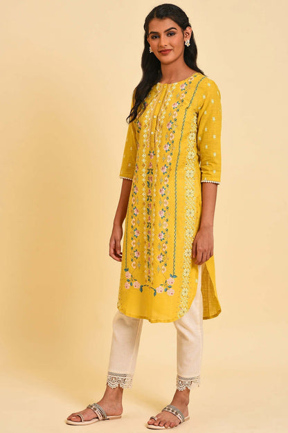 W for Woman Yellow Glitter Printed kurta