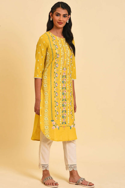 W for Woman Yellow Glitter Printed kurta