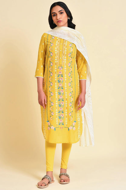 W for Woman Yellow Glitter Printed kurta